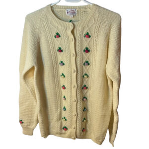 vintage lady clansman 100% wool 3-D floral cream knit size large